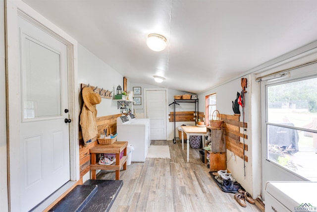 interior space featuring washer and dryer and light hardwood / wood-style flooring