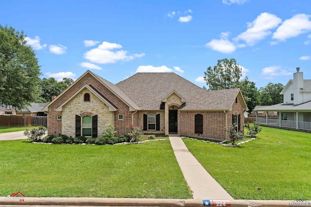224 Stonegate Dr, Carthage, TX 75633 - french country style house with stone siding, brick siding, and roof with shingles