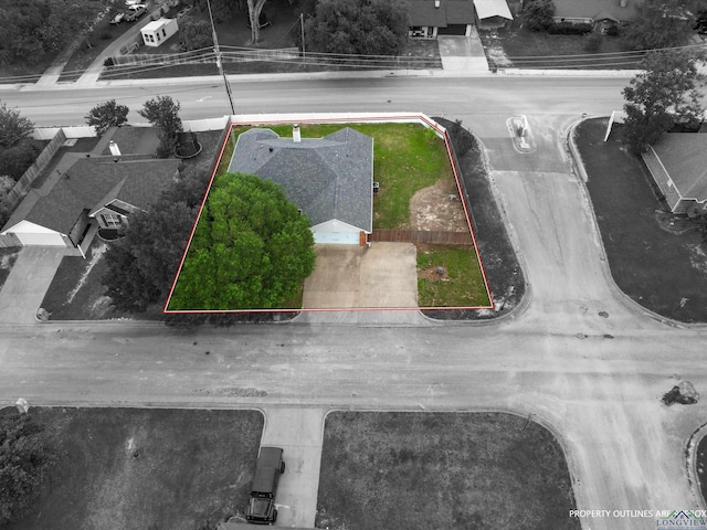 aerial overview of property's location with property boundaries highlighted