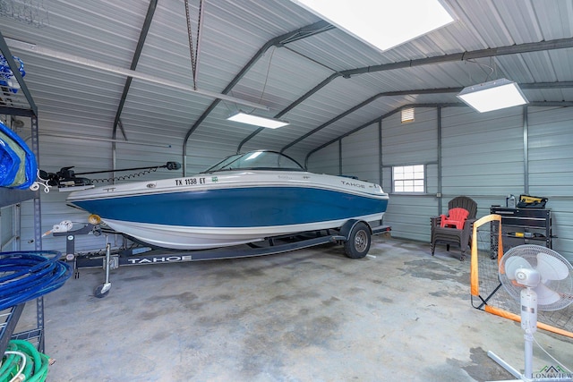 garage with metal wall