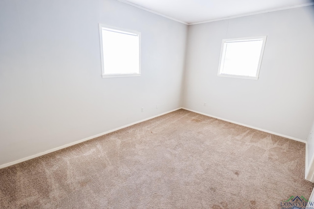 carpeted empty room with ornamental molding