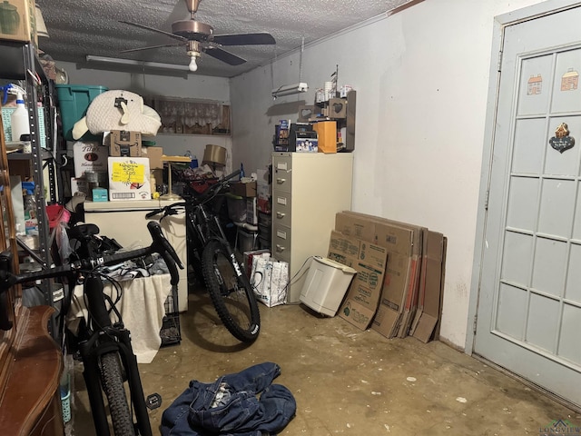 storage room with ceiling fan