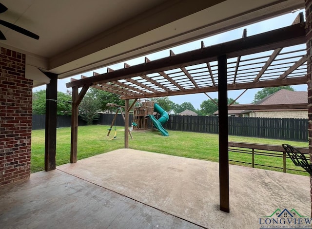 view of patio / terrace featuring a playground