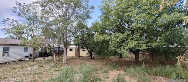 view of yard featuring a storage unit