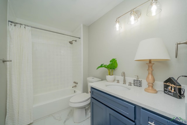 1021 N Montgomery St, Gilmer, TX 75644 - full bathroom featuring shower / bath combination with curtain, marble finish flooring, and vanity