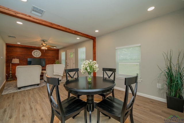 1021 N Montgomery St, Gilmer, TX 75644 - dining room featuring ceiling fan, recessed lighting, and light wood-type flooring