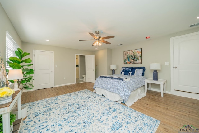 1021 N Montgomery St, Gilmer, TX 75644 - bedroom featuring light wood-style flooring, recessed lighting, and a ceiling fan