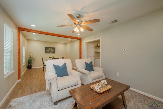 1021 N Montgomery St, Gilmer, TX 75644 - living room with a ceiling fan, recessed lighting, and light wood-type flooring