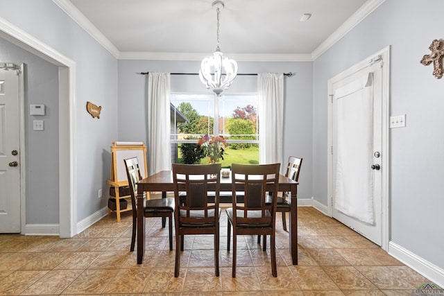 5201 Whitaker, Longview, TX 75605 - dining space featuring a chandelier, ornamental molding, and light tile patterned floors