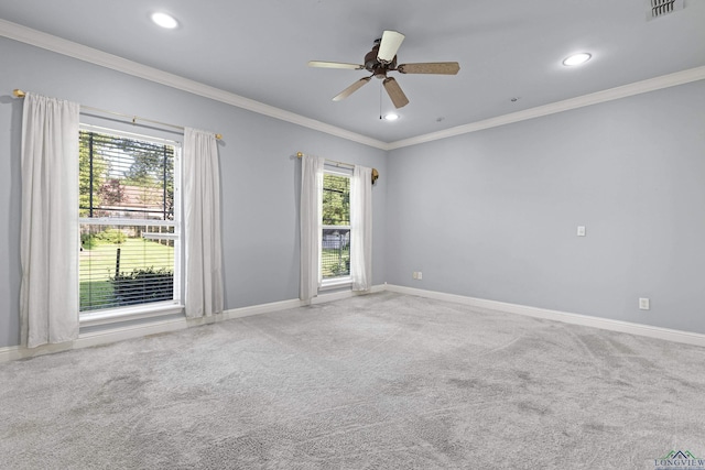 5201 Whitaker, Longview, TX 75605 - carpeted empty room featuring healthy amount of natural light, crown molding, recessed lighting, and ceiling fan