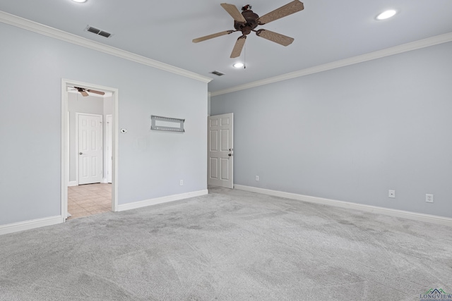 5201 Whitaker, Longview, TX 75605 - carpeted empty room with ceiling fan, crown molding, and recessed lighting