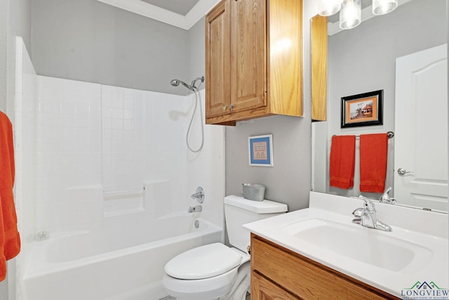 full bathroom featuring shower / tub combination, vanity, and toilet