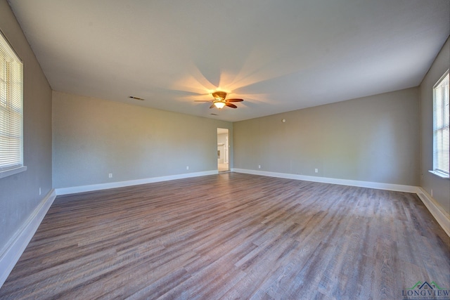 unfurnished room featuring ceiling fan and light hardwood / wood-style flooring