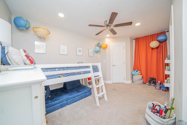 2212 Farmers Branch Rd, Diana, TX 75640 - bedroom with carpet floors, recessed lighting, and a ceiling fan