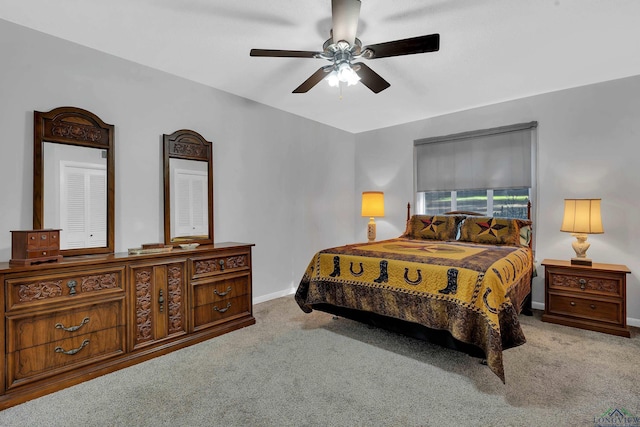 bedroom with carpet floors and ceiling fan