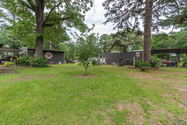 view of yard featuring an outdoor structure