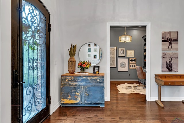 entryway with dark wood-type flooring