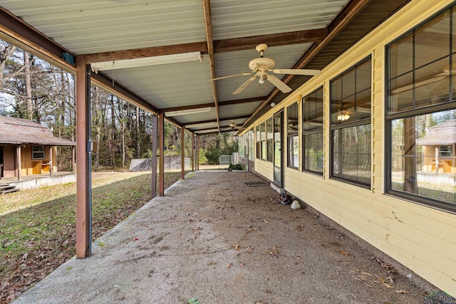 view of patio featuring ceiling fan