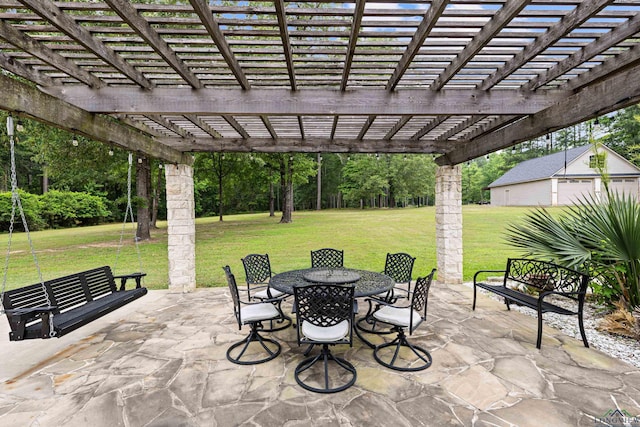 1844 Raven Rd, Diana, TX 75640 - view of patio with a pergola, outdoor dining area, and view of scattered trees
