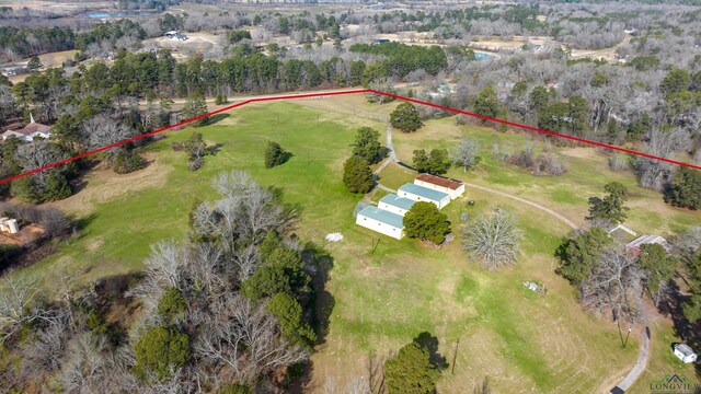 birds eye view of property featuring a rural view