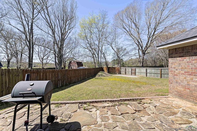 view of yard featuring a fenced backyard and a patio area