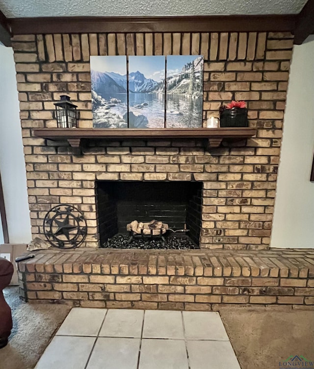 406 Campbell St, Daingerfield, TX 75638 - detailed view of a brick fireplace and a textured ceiling