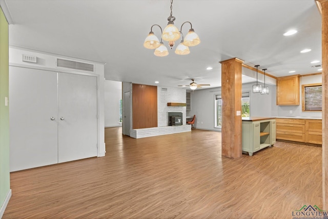 1800 Shady Ln, Longview, TX 75604 - kitchen featuring recessed lighting, a ceiling fan, light wood-type flooring, a chandelier, and baseboards