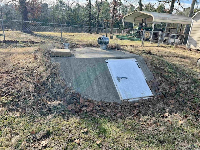 view of entry to storm shelter