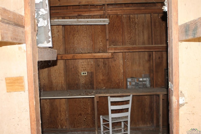 room details featuring wood walls