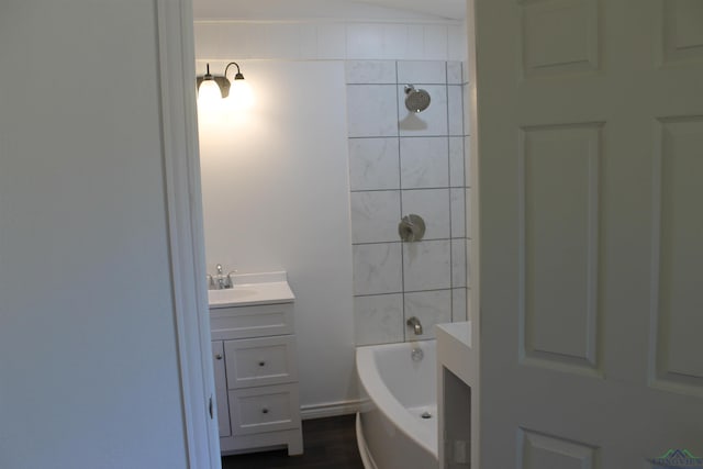 bathroom featuring vanity and hardwood / wood-style flooring