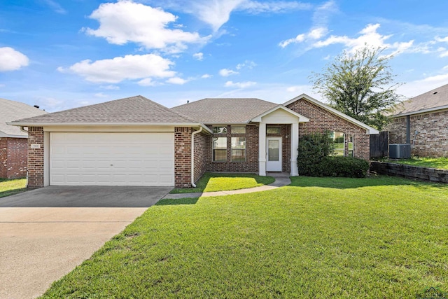 ranch-style house with a garage and a front yard