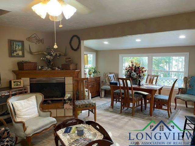 interior space featuring ceiling fan