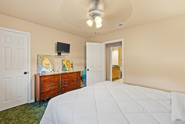 bedroom featuring ceiling fan and carpet floors