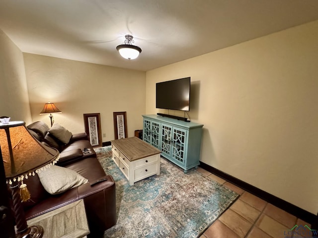 living room featuring tile patterned flooring