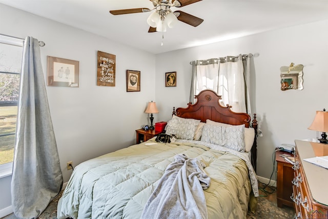 bedroom featuring ceiling fan