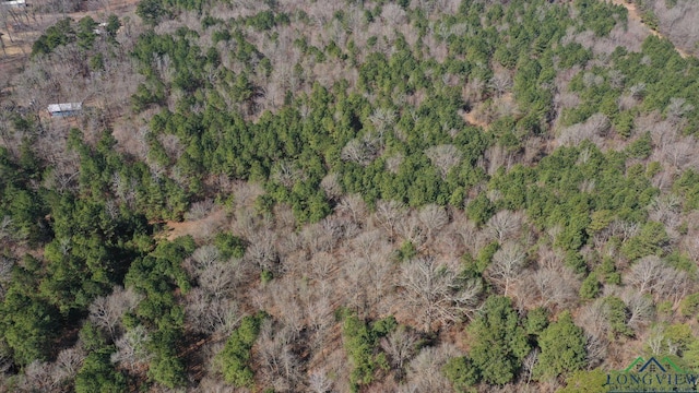 drone / aerial view featuring a forest view