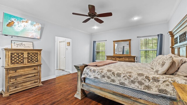128 Inwood Rd, Texarkana, TX 75501 - bedroom with crown molding, baseboards, multiple windows, and dark wood finished floors