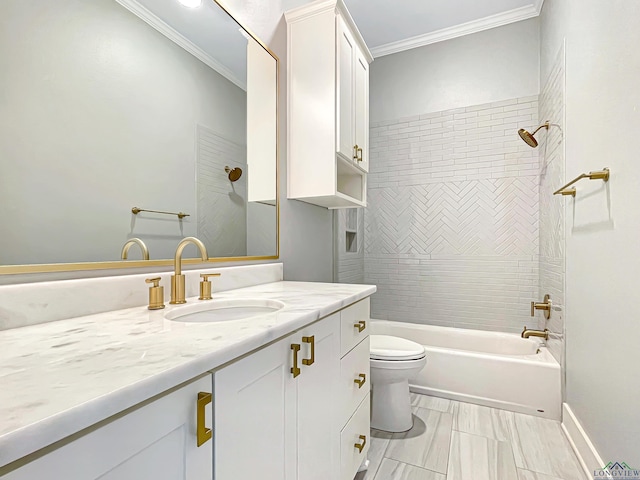 7323 Lake Pointe Cv, Tyler, TX 75703 - bathroom with crown molding, washtub / shower combination, vanity, and toilet
