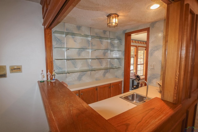 1006 Quitman St, Pittsburg, TX 75686 - bar area featuring a sink and a textured ceiling