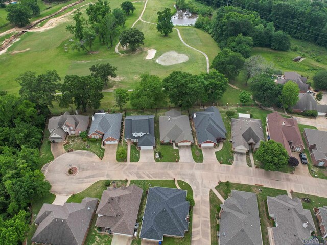 bird's eye view featuring a residential view, a water view, and golf course view