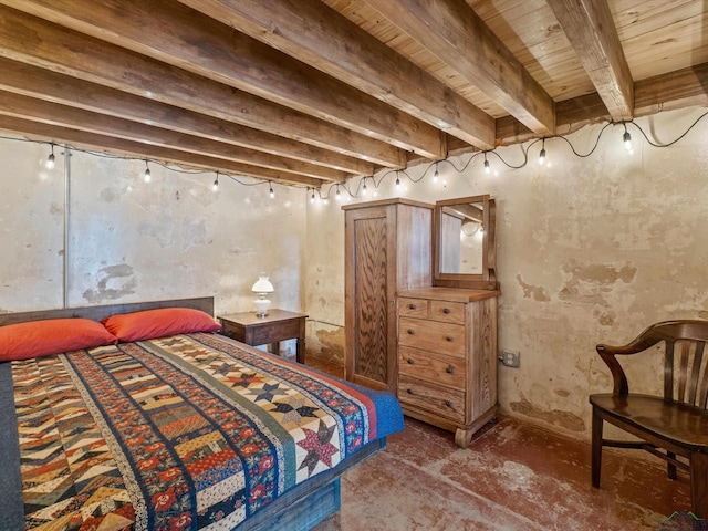 bedroom featuring beamed ceiling