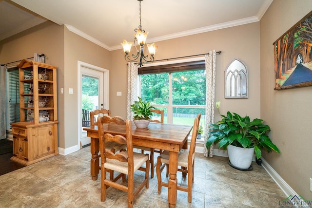 2106 Katie Lee Ln, Longview, TX 75601 - dining area with a chandelier, crown molding, and baseboards