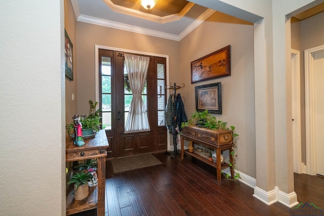 2106 Katie Lee Ln, Longview, TX 75601 - entryway with a tray ceiling, hardwood / wood-style flooring, baseboards, and crown molding