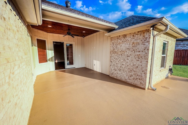 view of patio featuring ceiling fan