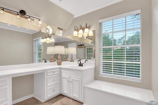 bathroom featuring vanity and crown molding