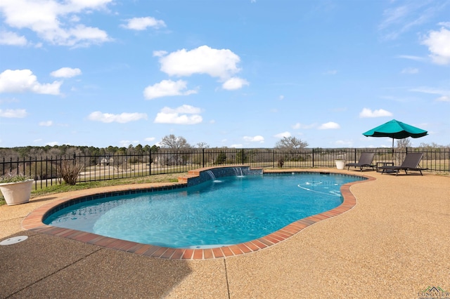 view of pool with a patio, a fenced in pool, and fence