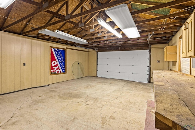 garage with wooden walls