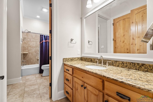 12265 Sable Ln, Whitehouse, TX 75791 - bathroom featuring vanity, toilet, baseboards, shower / tub combo, and tile patterned flooring