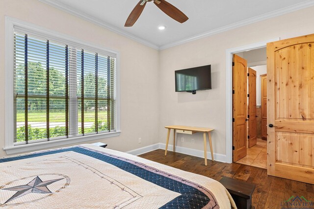 12265 Sable Ln, Whitehouse, TX 75791 - bedroom with multiple windows, wood finished floors, baseboards, ornamental molding, and recessed lighting