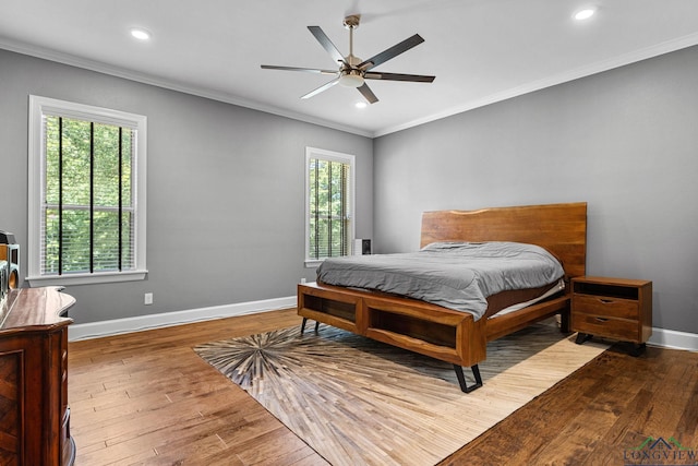 12265 Sable Ln, Whitehouse, TX 75791 - bedroom featuring crown molding, wood finished floors, baseboards, recessed lighting, and a ceiling fan